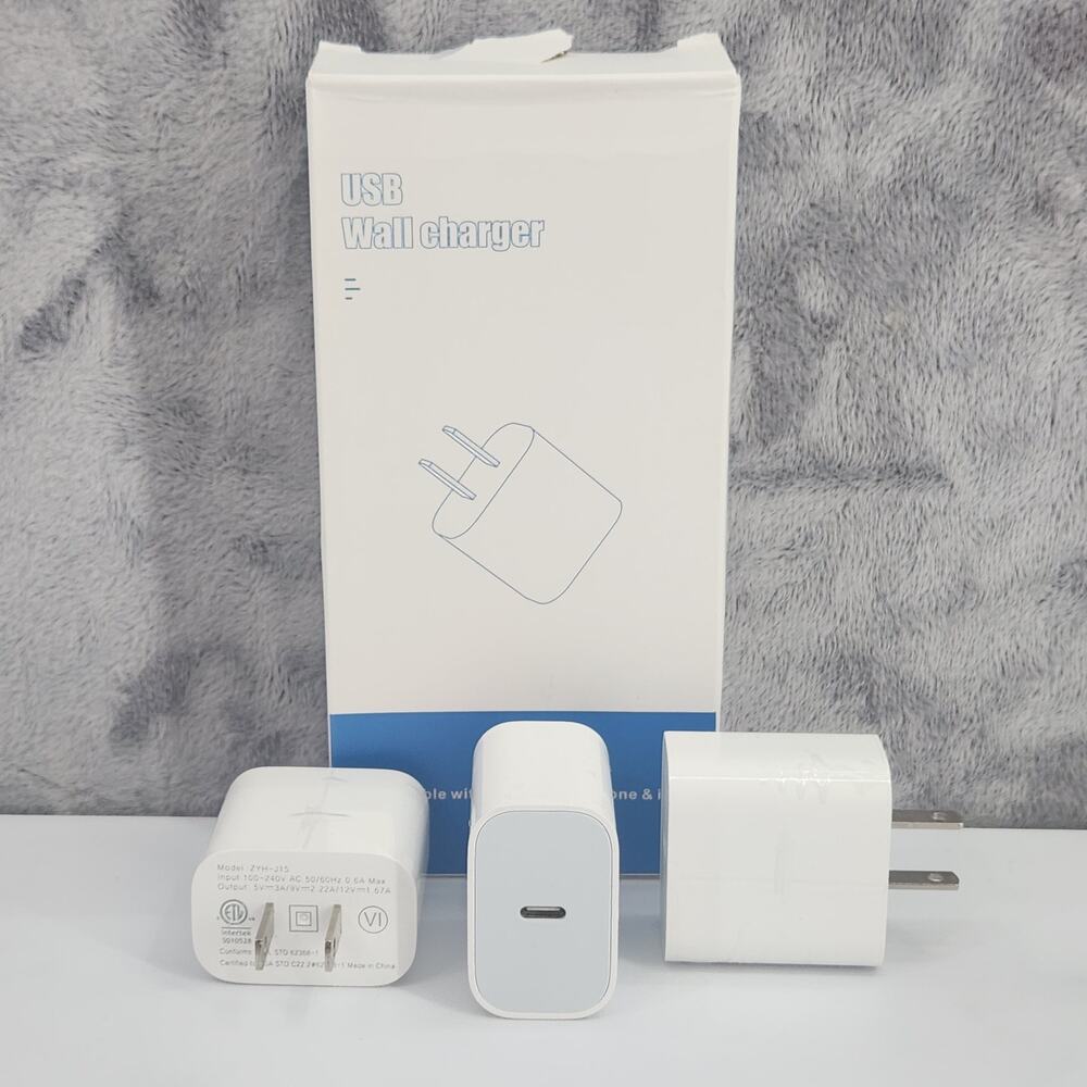 Box of 3 Wall Charger Blocks, High-Speed USB-C Square ONLY - NO CORDS